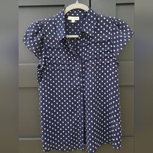 Maison Jules Tops - Maison Jules Navy Blue & White Collar Cap Sleeve Blouse